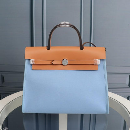 HM HERBAG ZIP 31 TOILE CIEL ET BRONZE