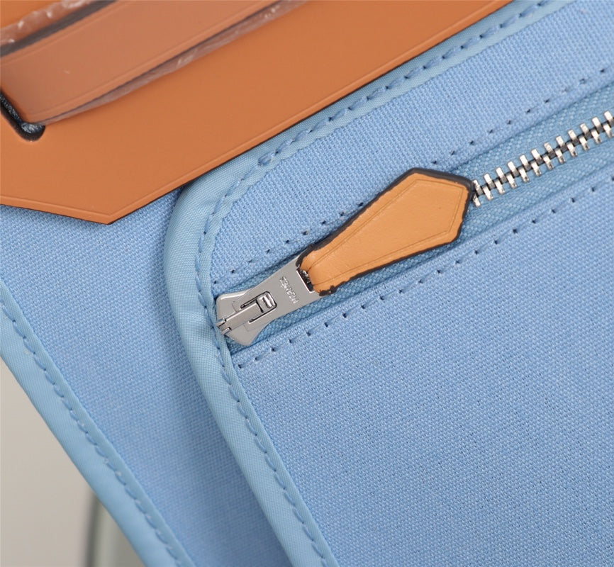 HM HERBAG ZIP 31 TOILE CIEL ET BRONZE