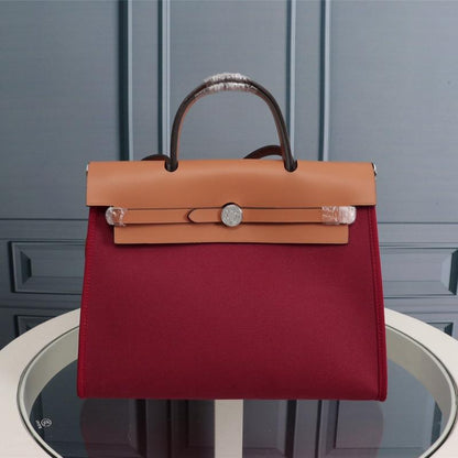 HM HERBAG ZIP 31 TOILE ROUGE VIN ET CUIVRE