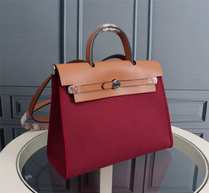 HM HERBAG ZIP 31 TOILE ROUGE VIN ET CUIVRE