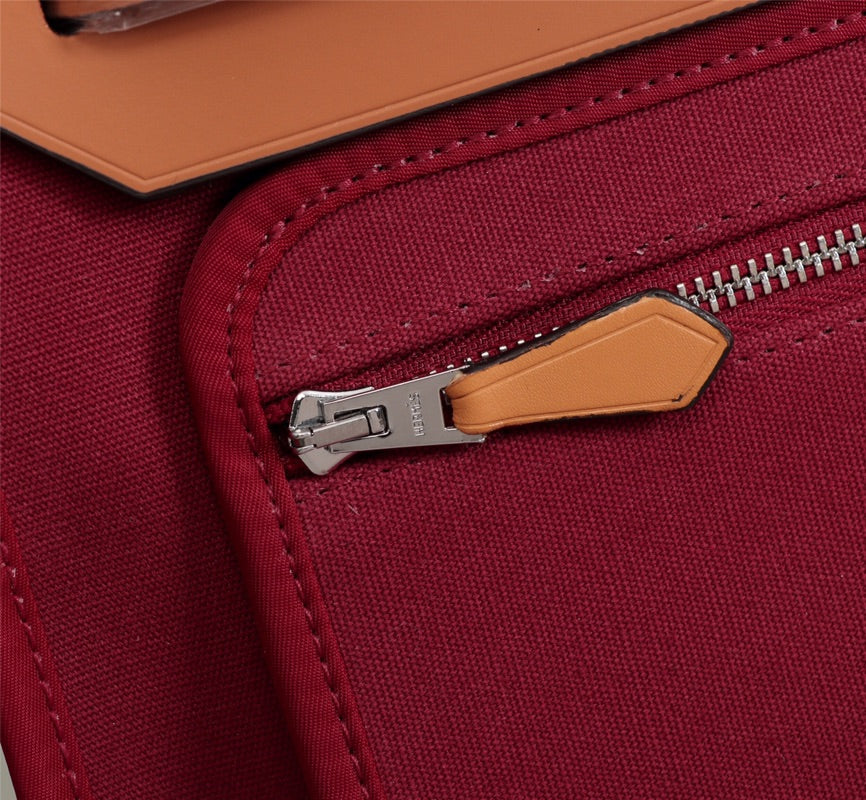 HM HERBAG ZIP 31 TOILE ROUGE VIN ET CUIVRE