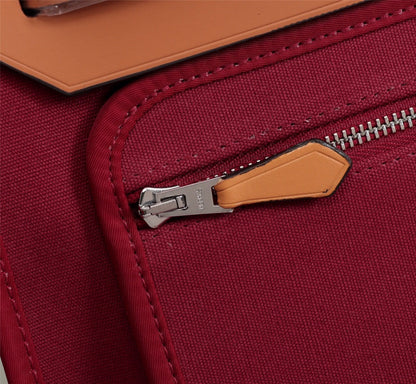 HM HERBAG ZIP 31 TOILE ROUGE VIN ET CUIVRE