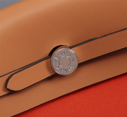 HM HERBAG ZIP 31 TOILE ROUGE ORANGE ET CUIVRE