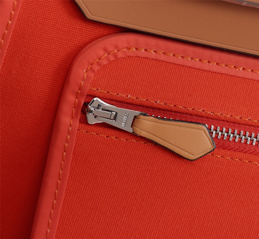 HM HERBAG ZIP 31 TOILE ROUGE ORANGE ET CUIVRE
