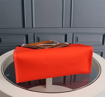HM HERBAG ZIP 31 TOILE ROUGE ORANGE ET CUIVRE
