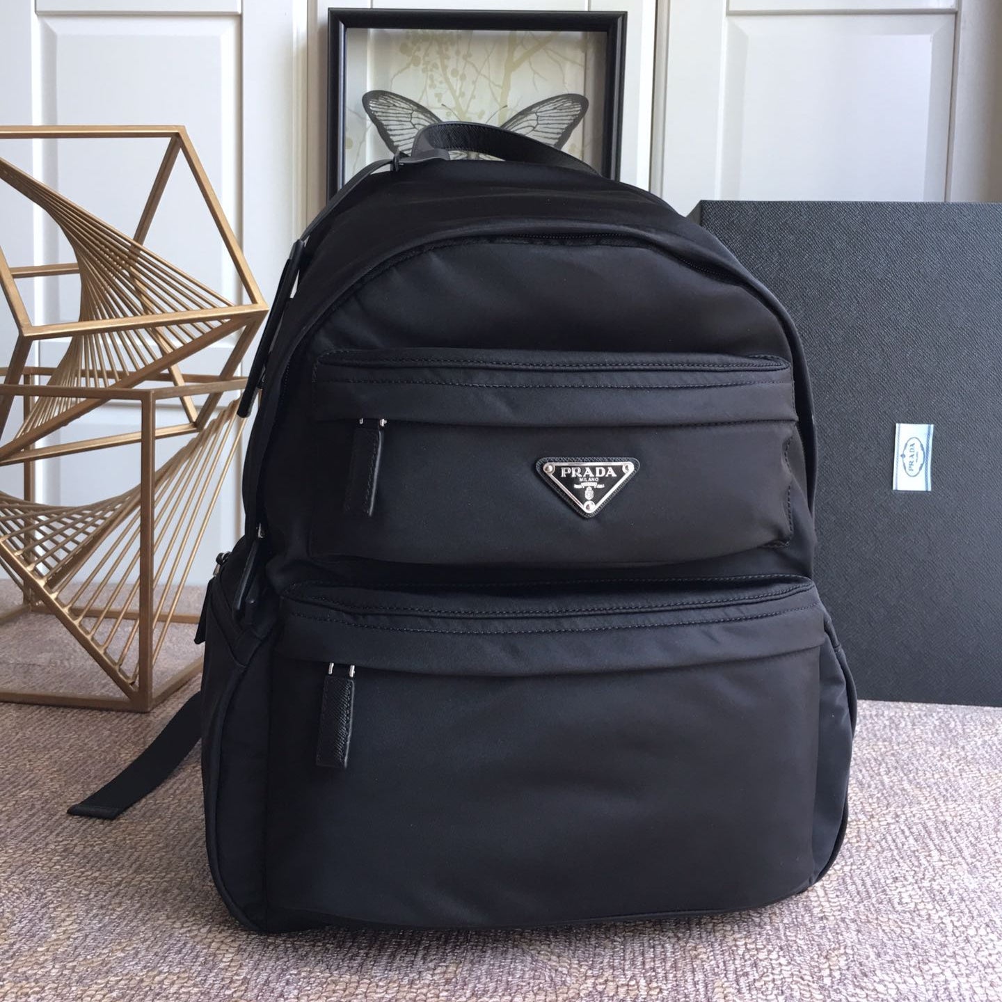 SAC À DOS À LOGO TRIANGLE 40 EN RE-NYLON NOIR