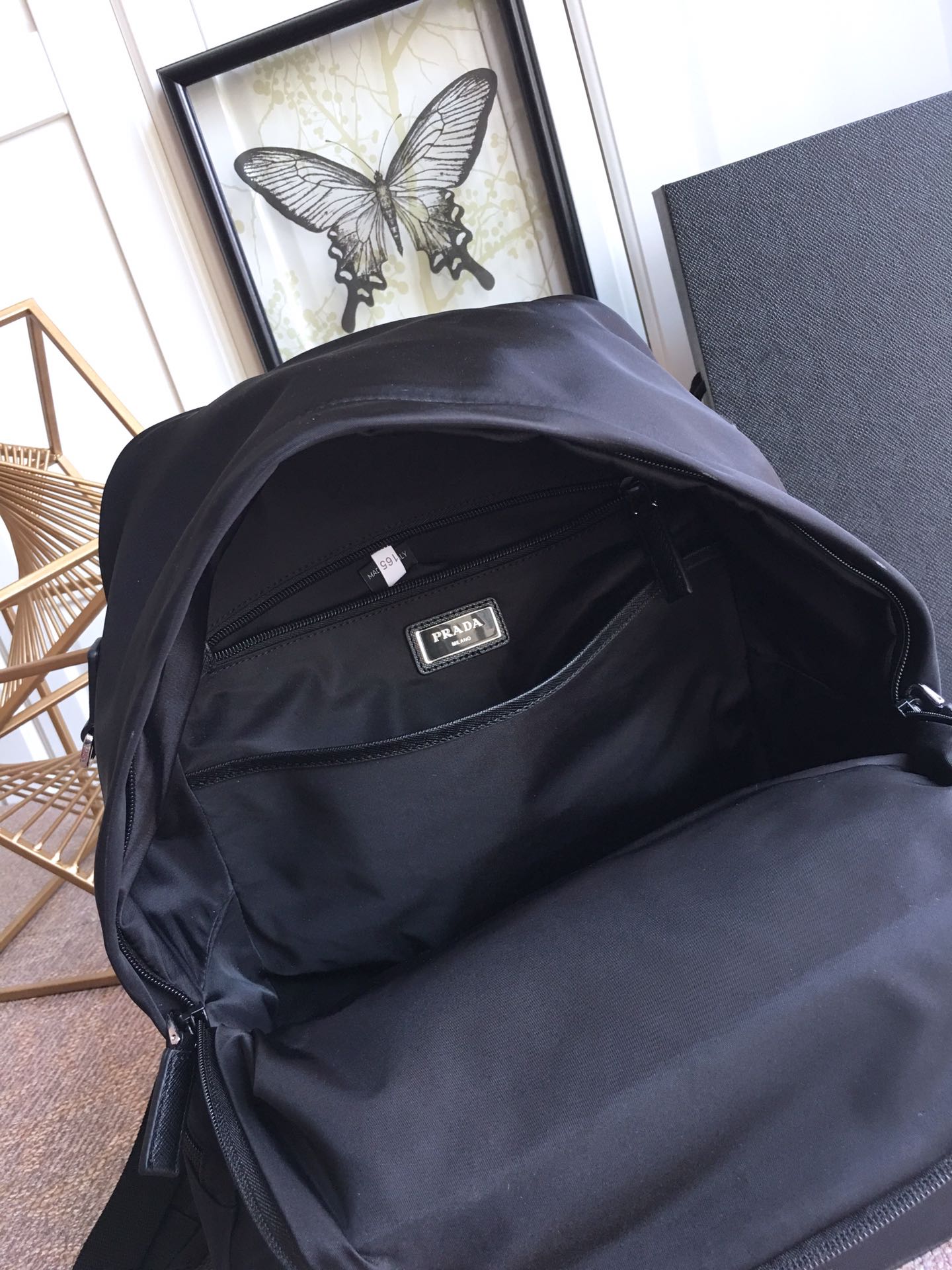 SAC À DOS À LOGO TRIANGLE 40 EN RE-NYLON NOIR