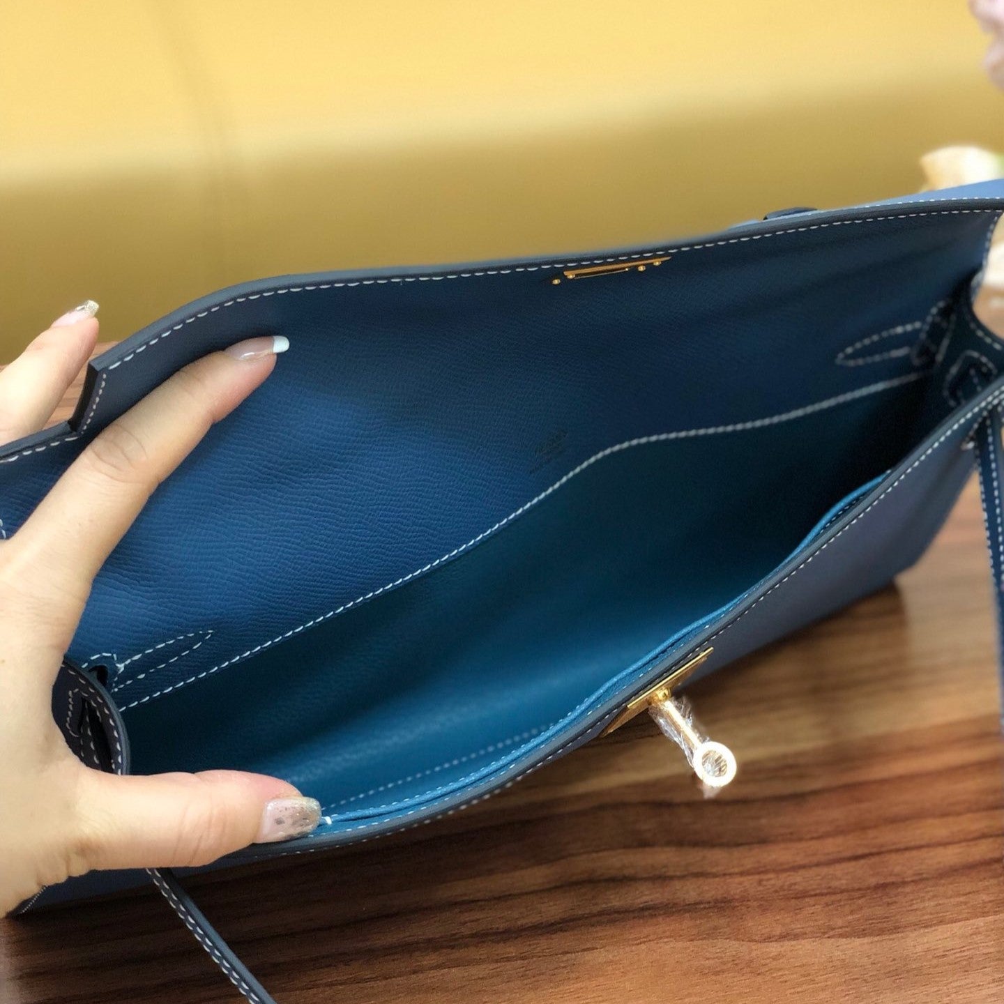 HM ケリーカット 31cm ブルー スウィフト レザー グレー