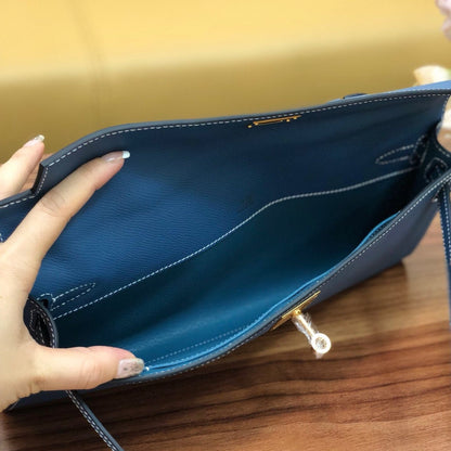 HM ケリーカット 31cm ブルー スウィフト レザー グレー
