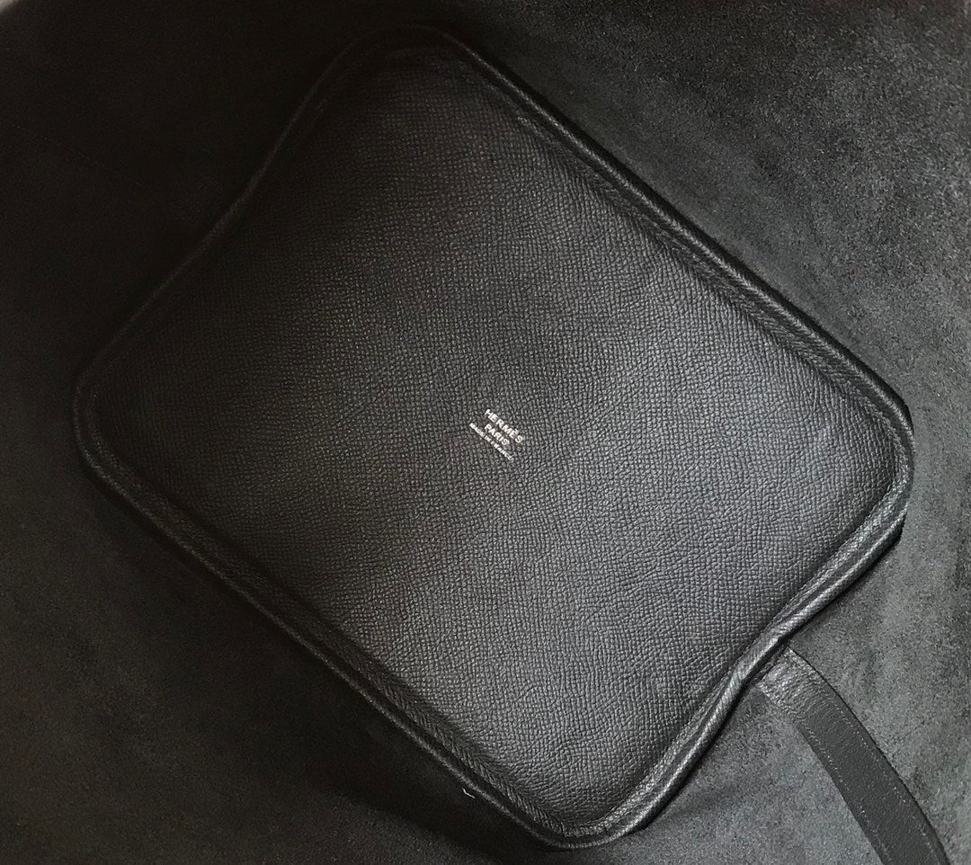 HM PICOTIN LOCK 22 EPSOM NOIR AVEC SANGLE TRESSE