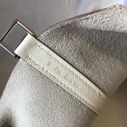 HM PICOTIN LOCK 18 EPSOM BLANC AVEC SANGLE TRESSE