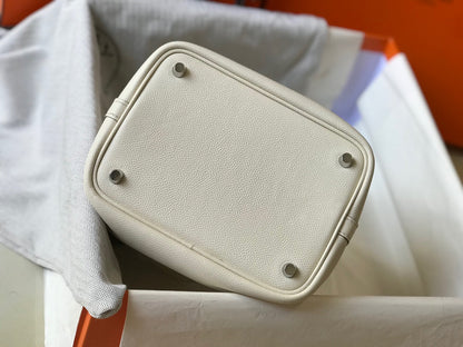 HM PICOTIN LOCK 22 EPSOM BLANC AVEC SANGLE TRESSE