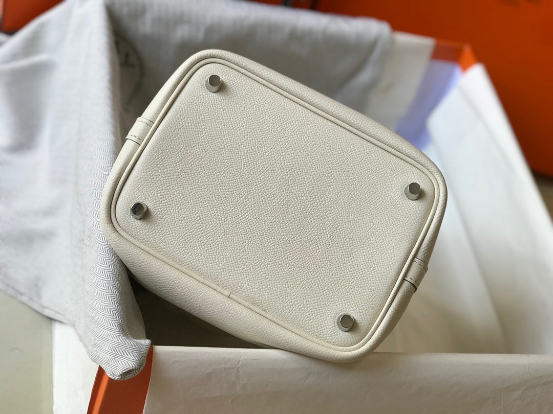 HM PICOTIN LOCK 18 EPSOM BLANC AVEC SANGLE TRESSE