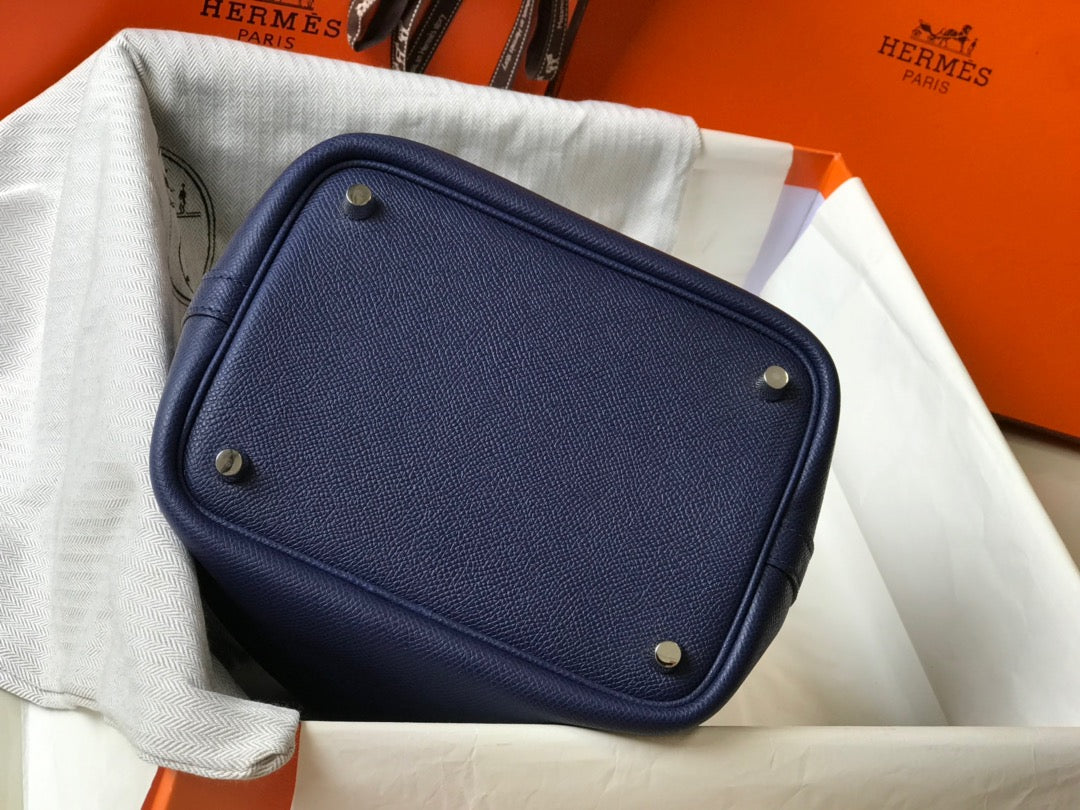 HM PICOTIN LOCK 22 EPSOM BLEU MARINE AVEC SANGLE TRESSE