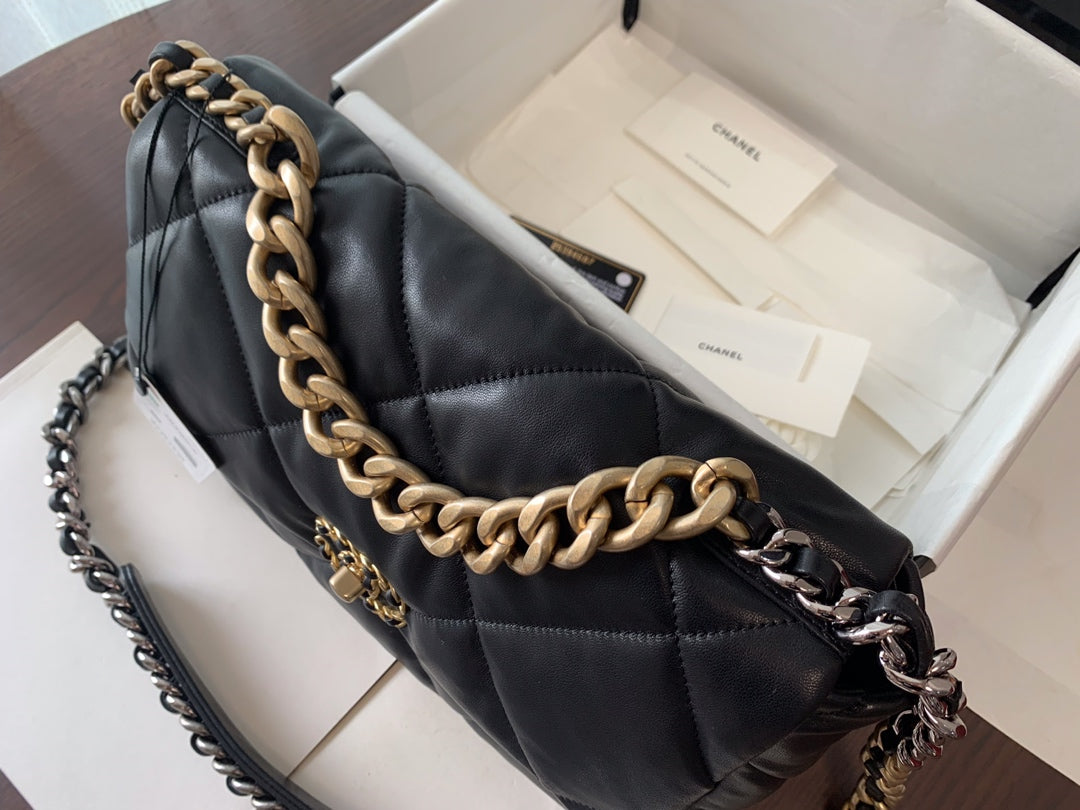 19 フラップバッグ 30 ブラック ゴートスキン ゴールド金具