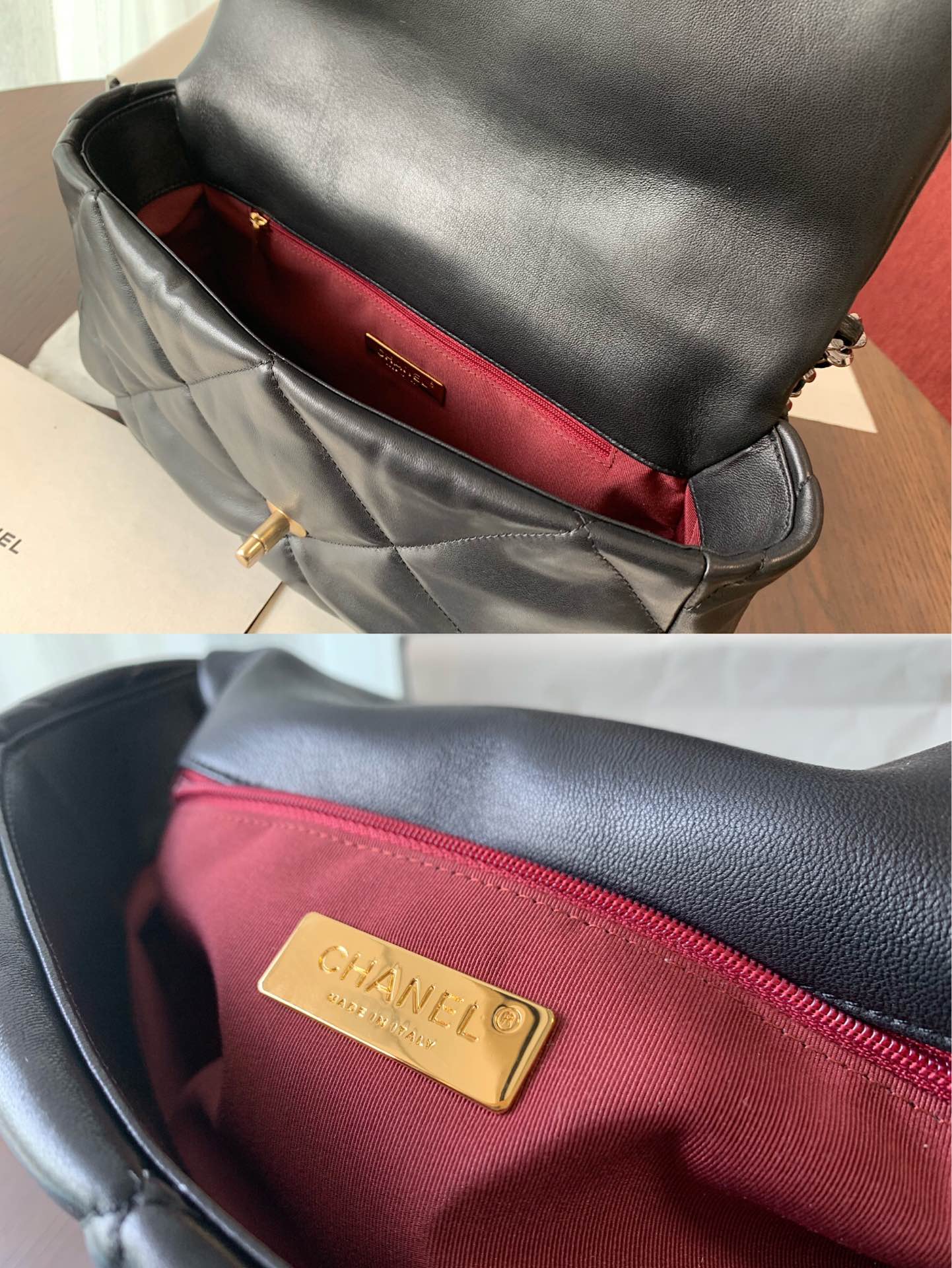 19 フラップバッグ 30 ブラック ゴートスキン ゴールド金具