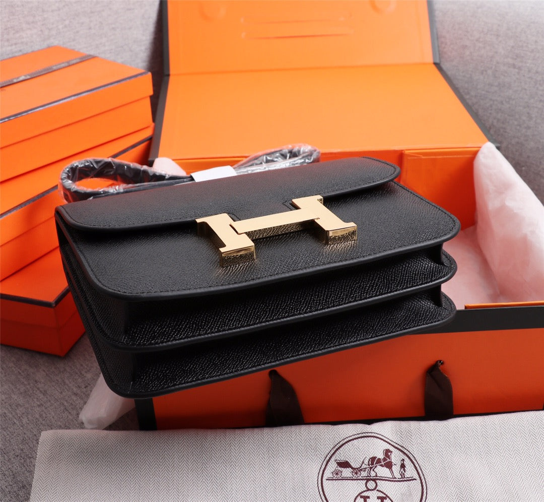 SACS HM CONSTANCE 19 NOIR EPSOM QUINCAILLERIE OR
