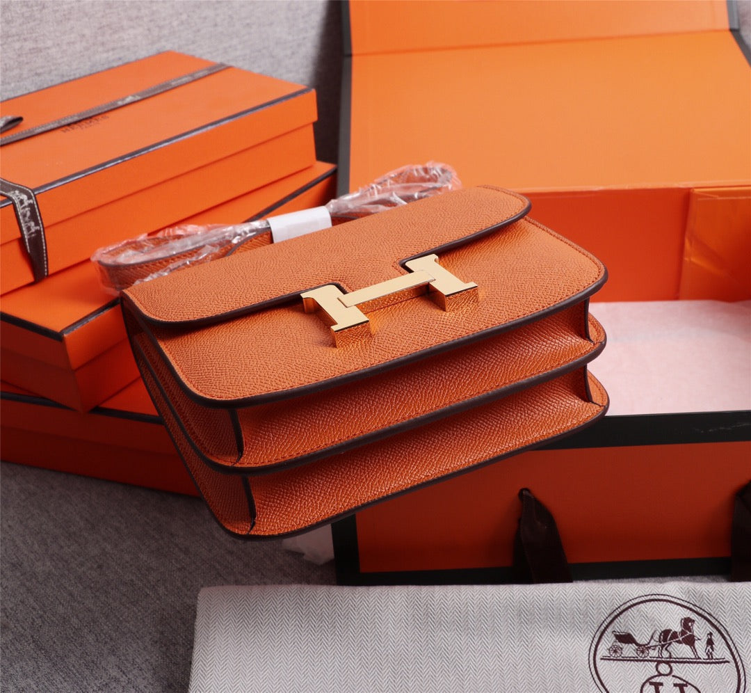 SACS HM CONSTANCE 19 ORANGE EPSOM QUINCAILLERIE OR