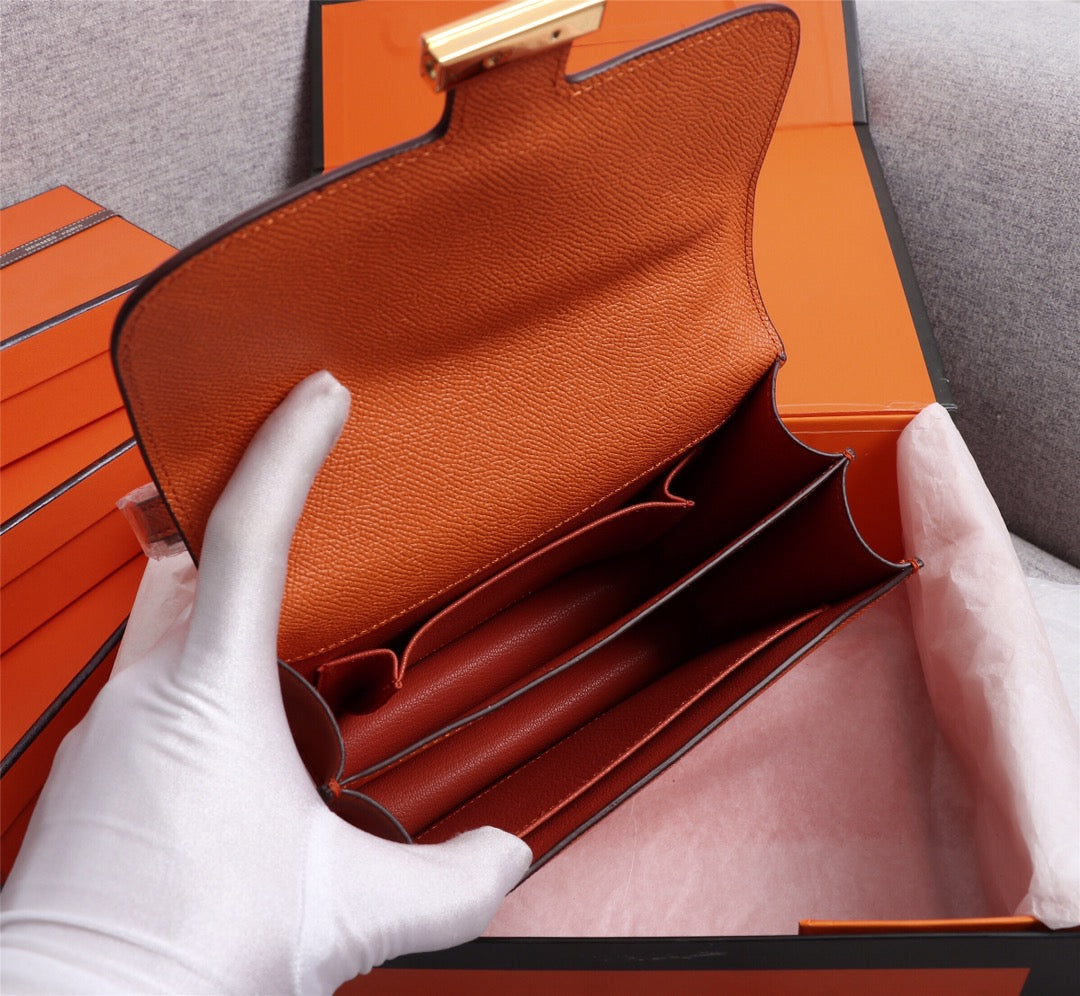 SACS HM CONSTANCE 19 ORANGE EPSOM QUINCAILLERIE OR