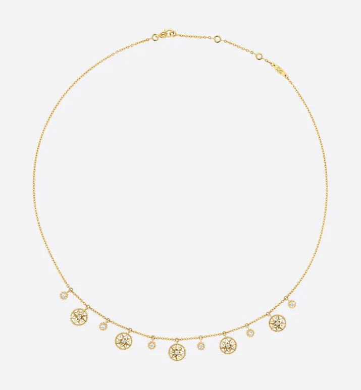 COLLIER ROSE DES VENTS OR JAUNE, DIAMANTS ET NACRE
