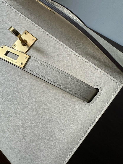 Pochette HM Kelly 22 cm Blanc Beige Swift Gold Hardware Best