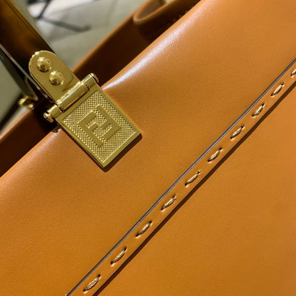 SAC CABAS SHINE 40 EN CUIR DE VEAU GAUFRÉ ORANGE CAROTTE