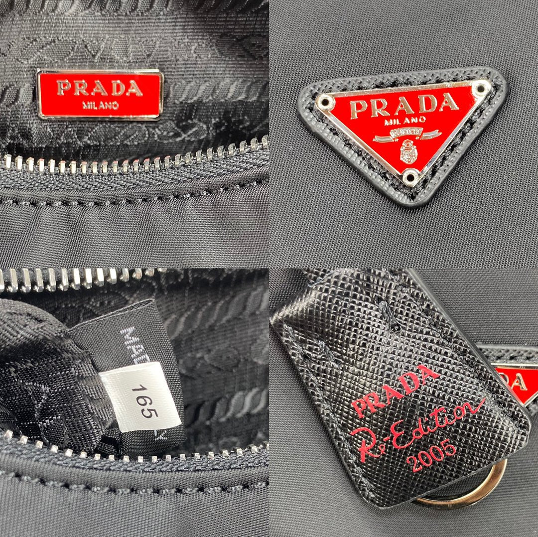 PRA HOBO 22 バッグ（ブラック RE-NYLON製、レッドロゴ入り）