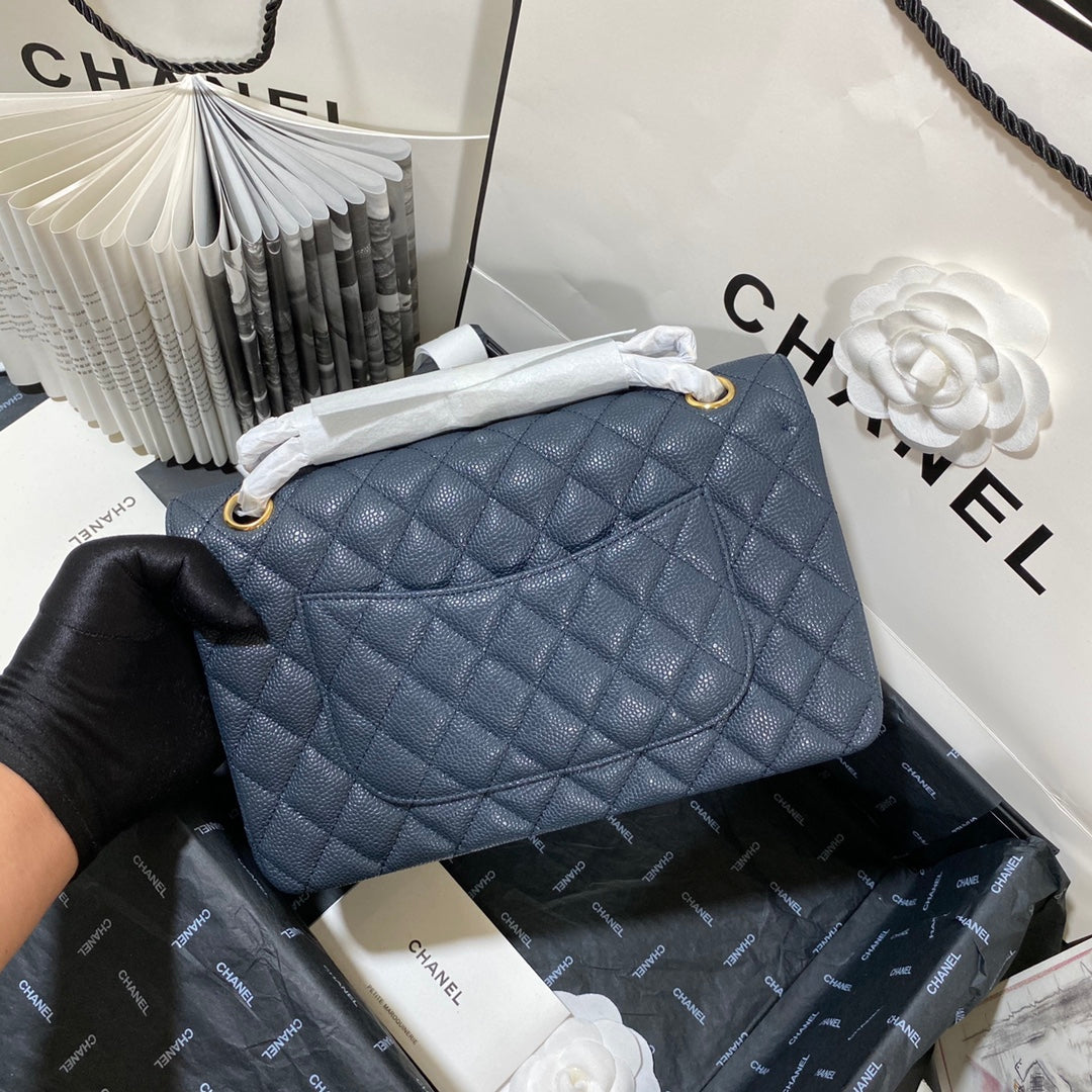 sac à rabat moyen 25 caviar bleu foncé ghw