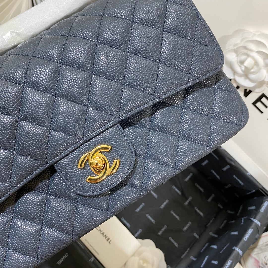 sac à rabat moyen 25 caviar bleu foncé ghw