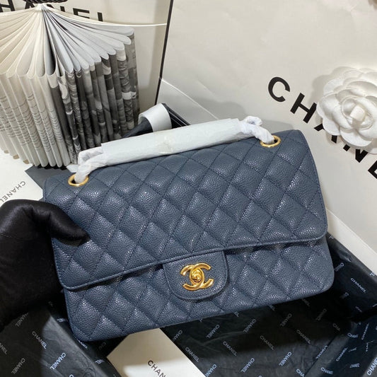 sac à rabat moyen 25 caviar bleu foncé ghw
