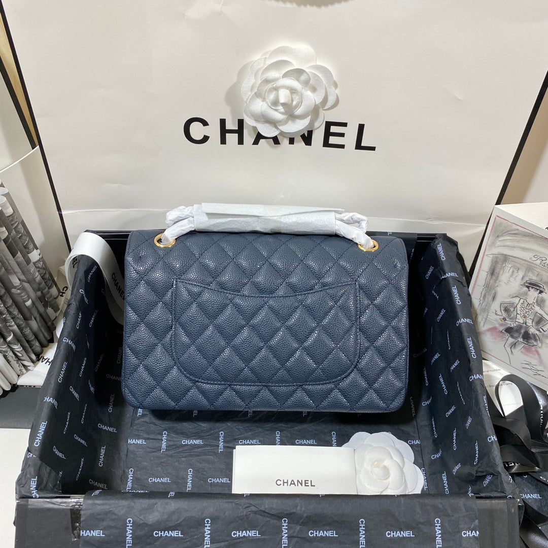 sac à rabat moyen 25 caviar bleu foncé ghw