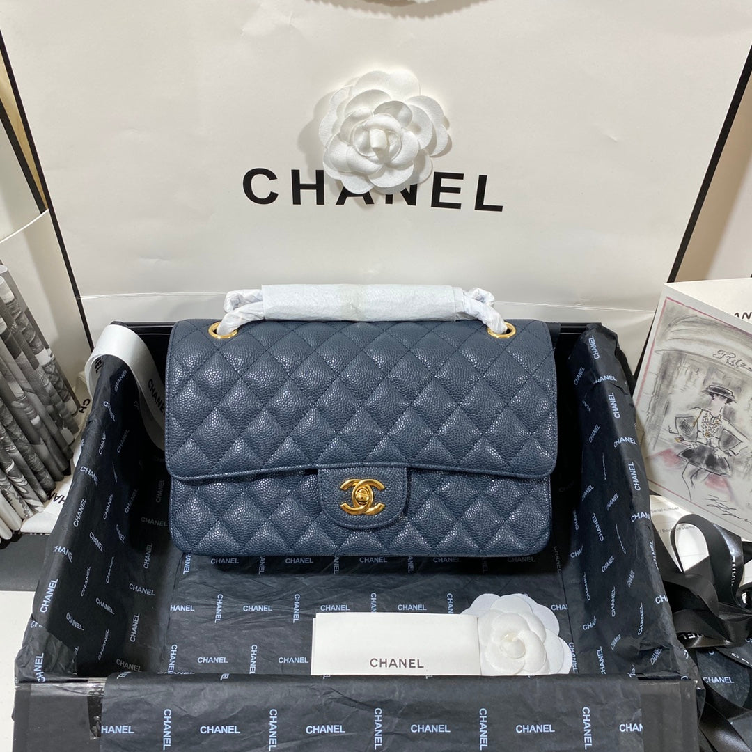 sac à rabat moyen 25 caviar bleu foncé ghw