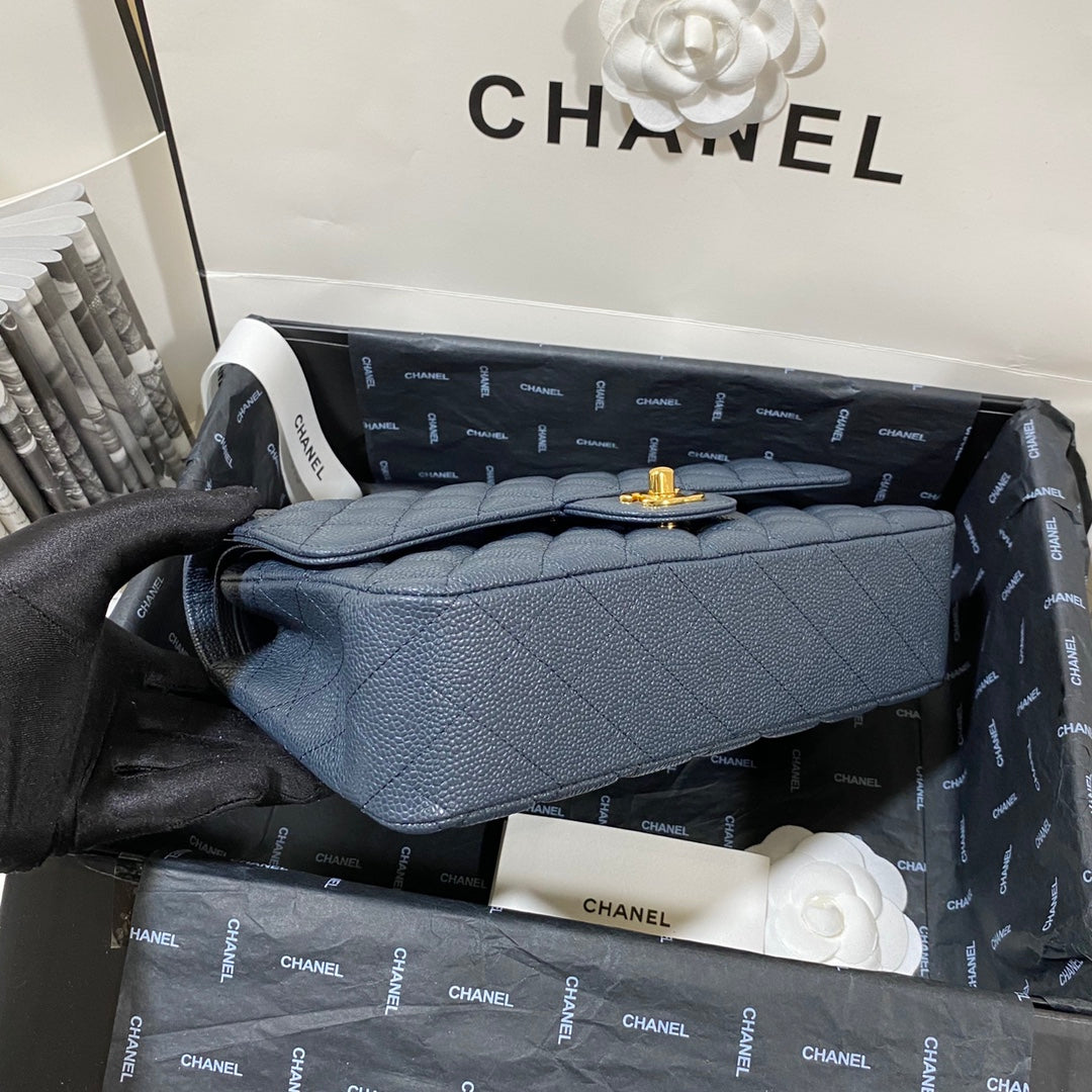 sac à rabat moyen 25 caviar bleu foncé ghw
