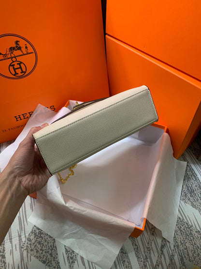 HM KELLY MINI POCHETTE 22 CRÈME EPSOM