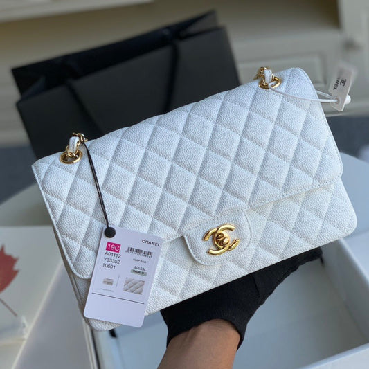 sac à rabat moyen 25 caviar blanc ghw