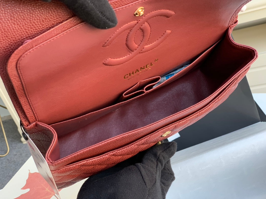 フラップバッグ ミディアム 25 ワイン キャビア ghw