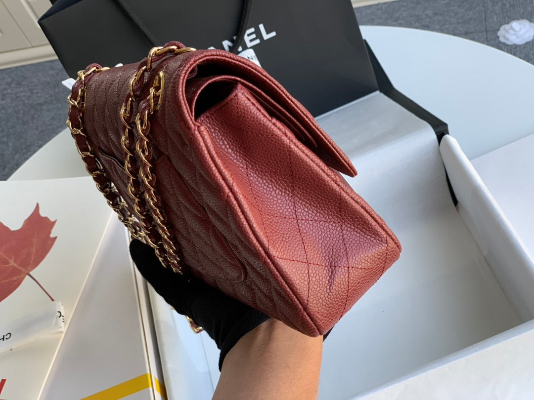 フラップバッグ ミディアム 25 ワイン キャビア ghw