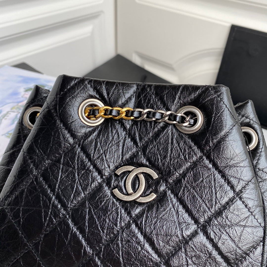 Petit sac à dos CC GRABRIELLE 24 pouces en cuir de veau noir