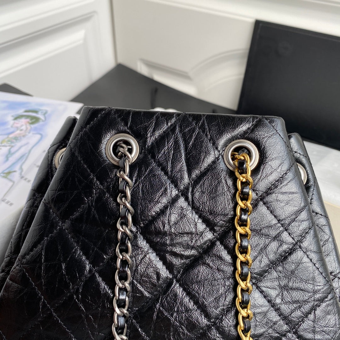 Petit sac à dos CC GRABRIELLE 24 pouces en cuir de veau noir