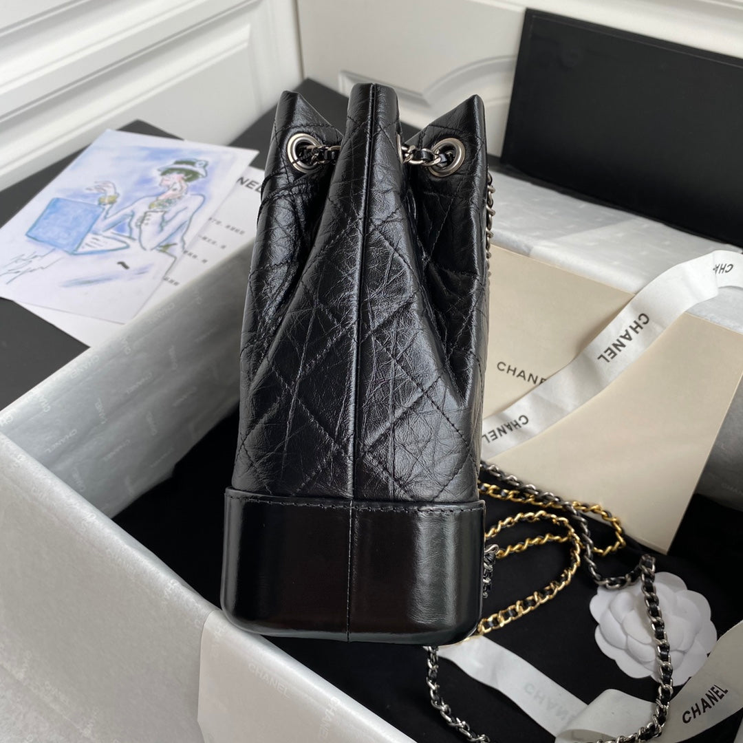 Petit sac à dos CC GRABRIELLE 24 pouces en cuir de veau noir