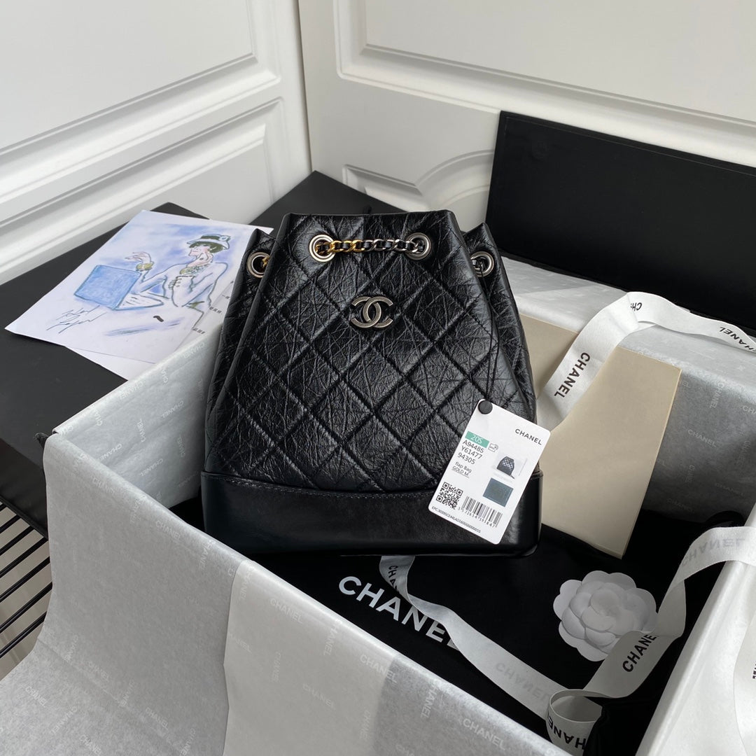Petit sac à dos CC GRABRIELLE 24 pouces en cuir de veau noir