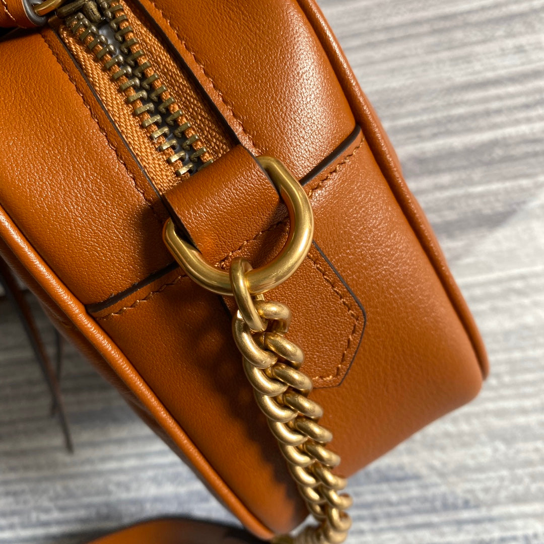 gg marmont mini 18cm zip top brown calfskin gold hardware