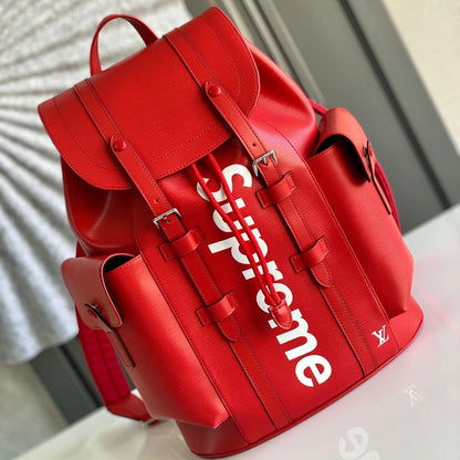 Petit sac à dos LV x SUPREME CHRISTOPHER 47 en cuir de veau épi rouge