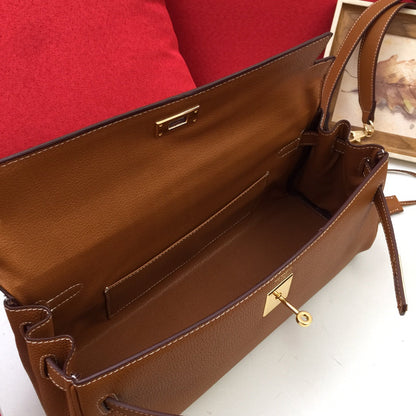 SAC À BANDOULIÈRE HM 35 MARRON TOGO QUINCAILLERIE DORÉ
