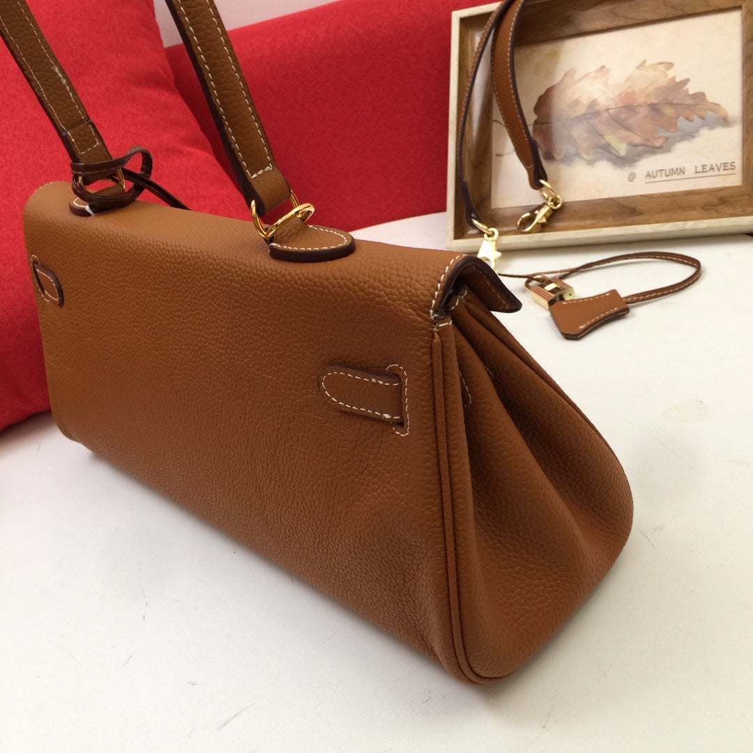 SAC À BANDOULIÈRE HM 35 MARRON TOGO QUINCAILLERIE DORÉ