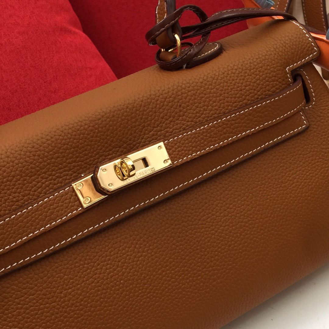 SAC À BANDOULIÈRE HM 35 MARRON TOGO QUINCAILLERIE DORÉ