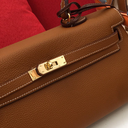 SAC À BANDOULIÈRE HM 35 MARRON TOGO QUINCAILLERIE DORÉ