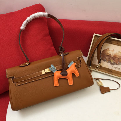 SAC À BANDOULIÈRE HM 35 MARRON TOGO QUINCAILLERIE DORÉ