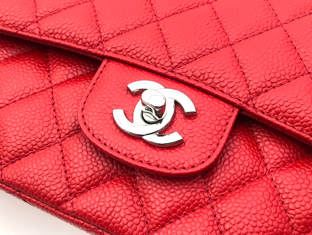 SAC À RABAT MOYEN 25 CM ROUGE CAVIAR QUINCAILLERIE ARGENTÉE
