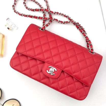 SAC À RABAT MOYEN 25 CM ROUGE CAVIAR QUINCAILLERIE ARGENTÉE